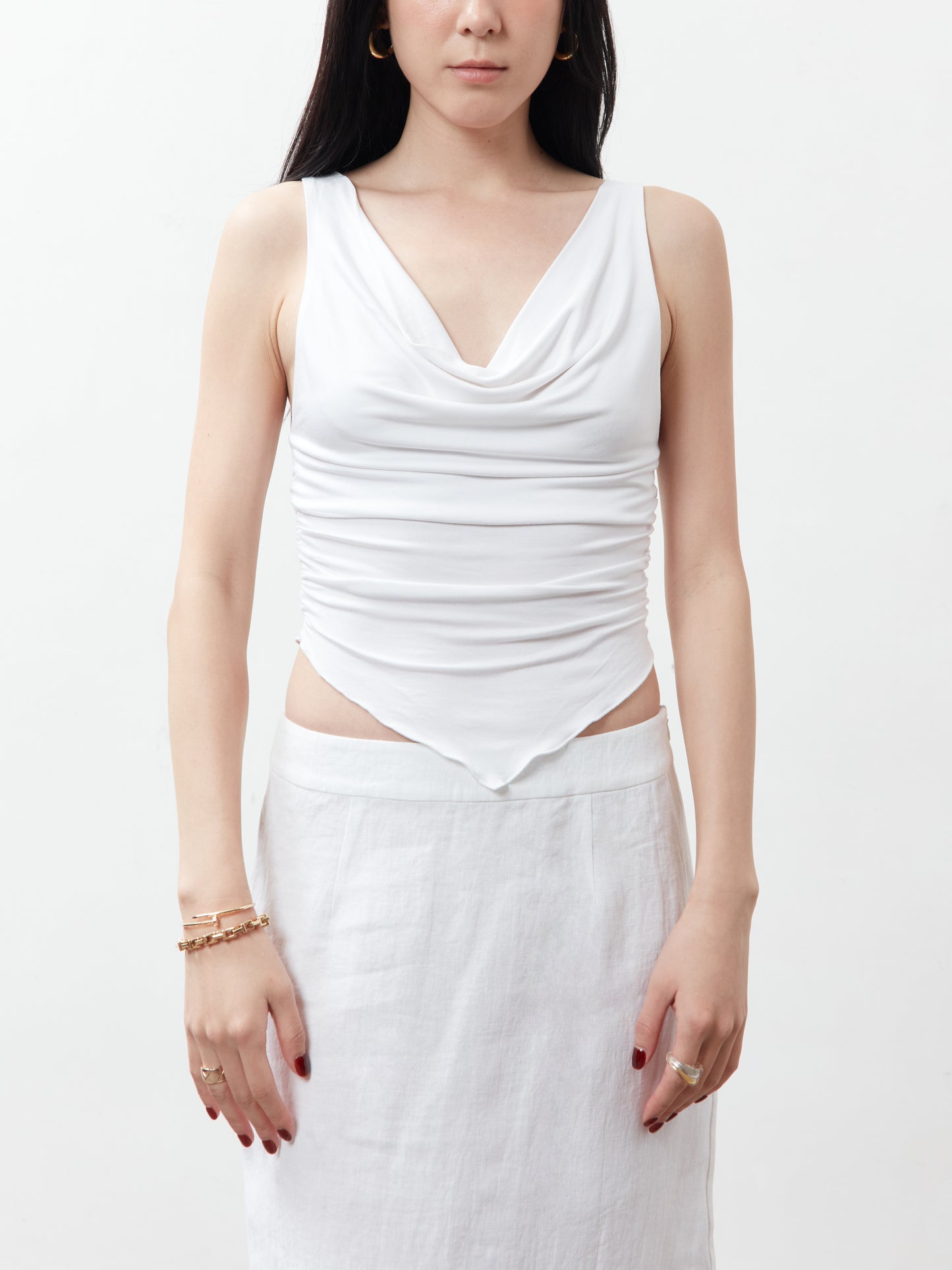 Venus Cowl Neck Ruched Top - White