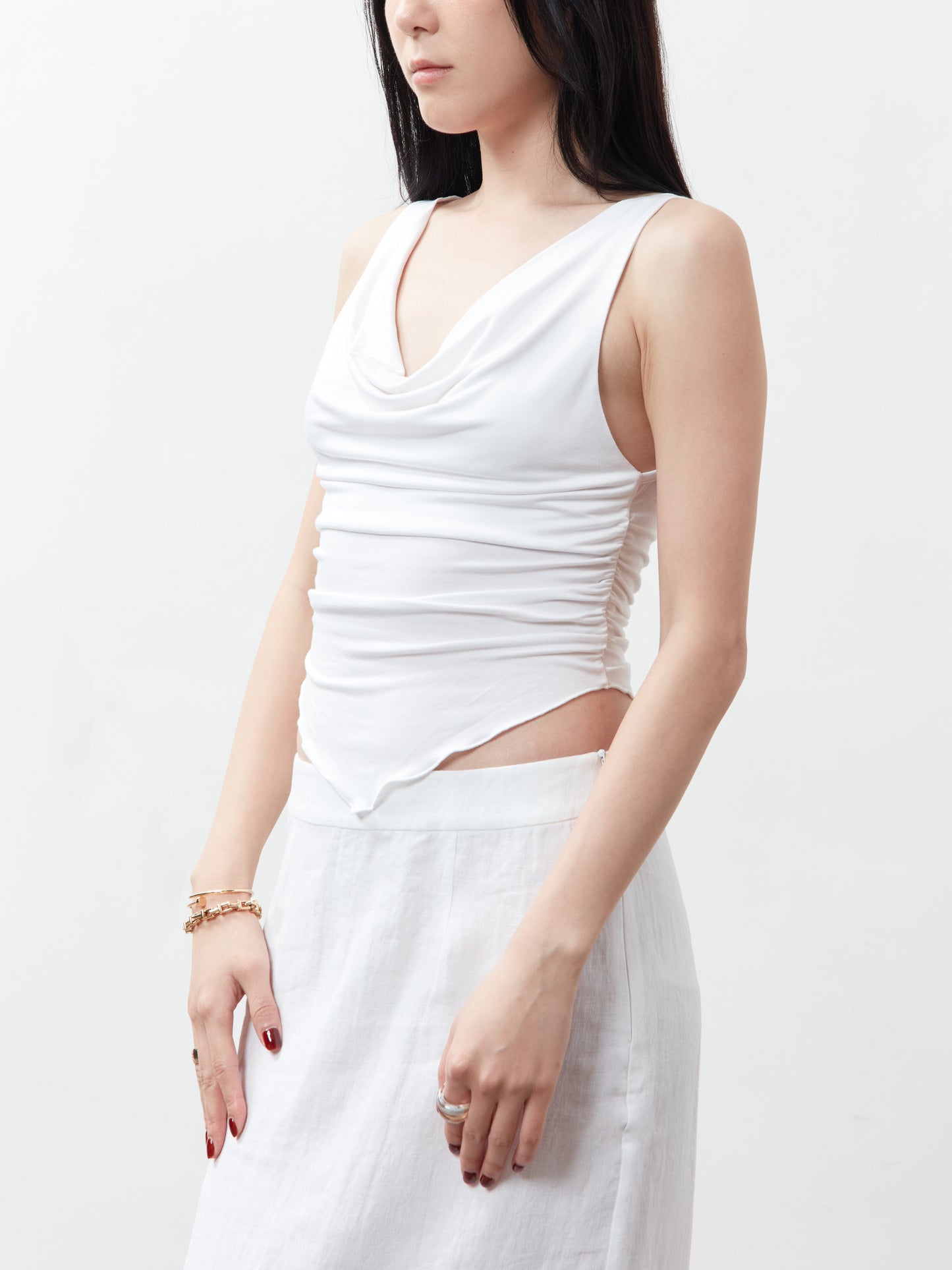 Venus Cowl Neck Ruched Top - White