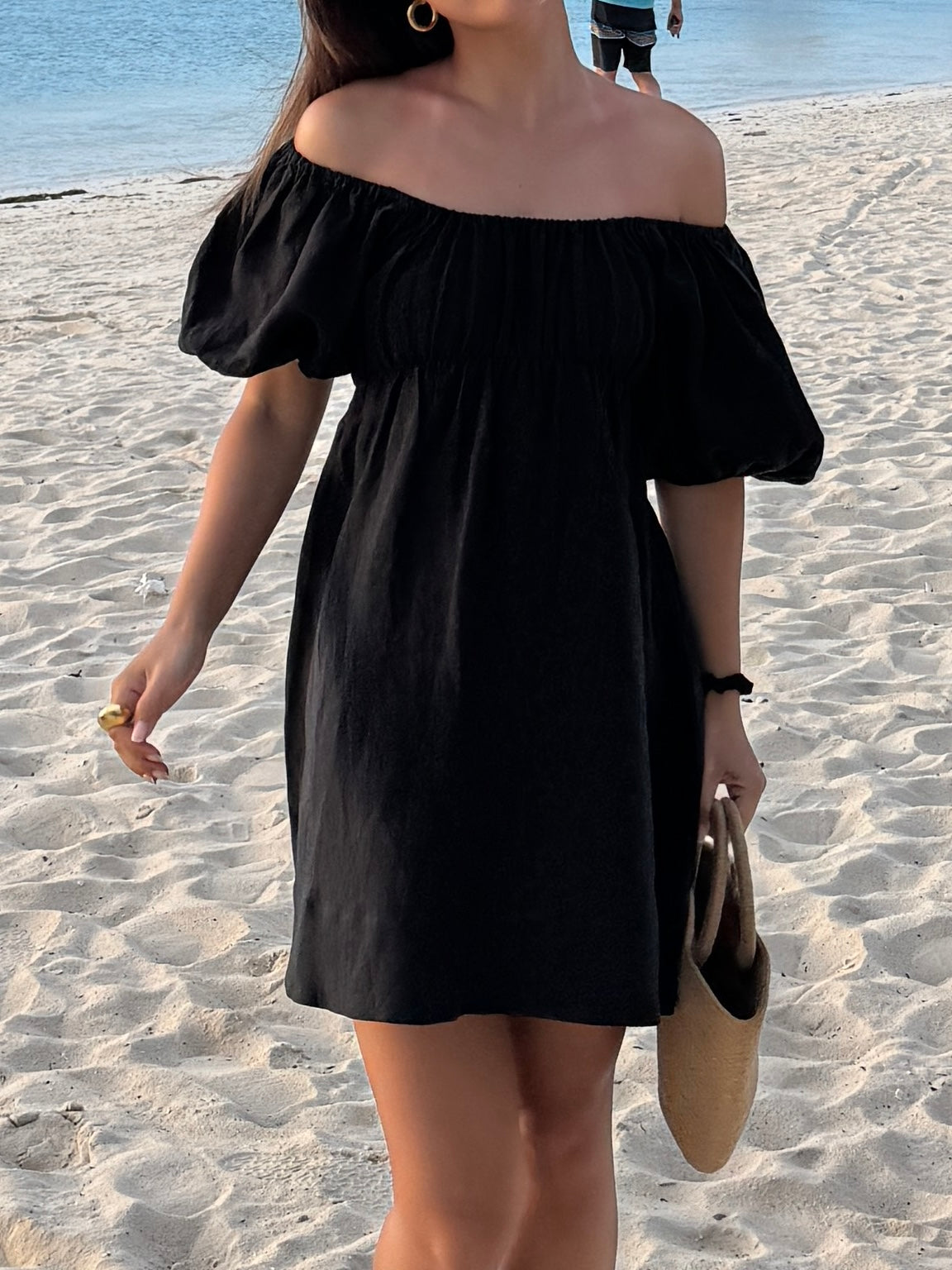 Bella Puff Sleeve Mini Dress - Black